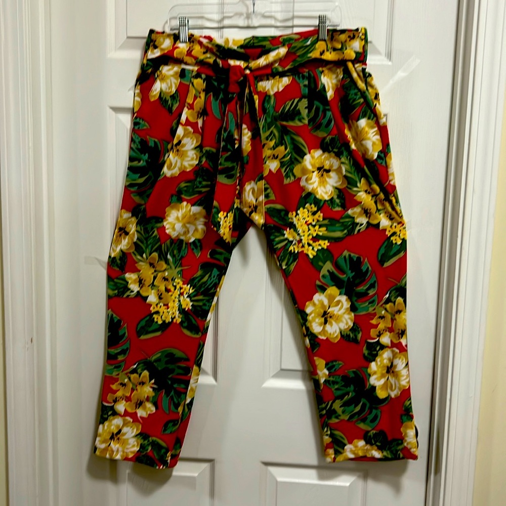 Paper Bag Gathered Waist Floral Pants